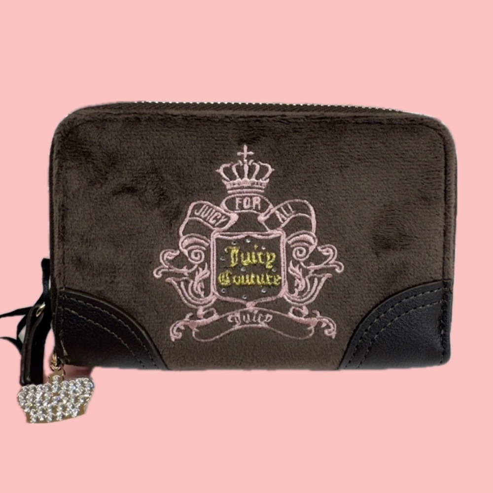 NWT Y2K JUICY COUTURE JUICY FOR ALL CHOCOLATE VELOUR DOUBLE ZIP AROUND WALLET